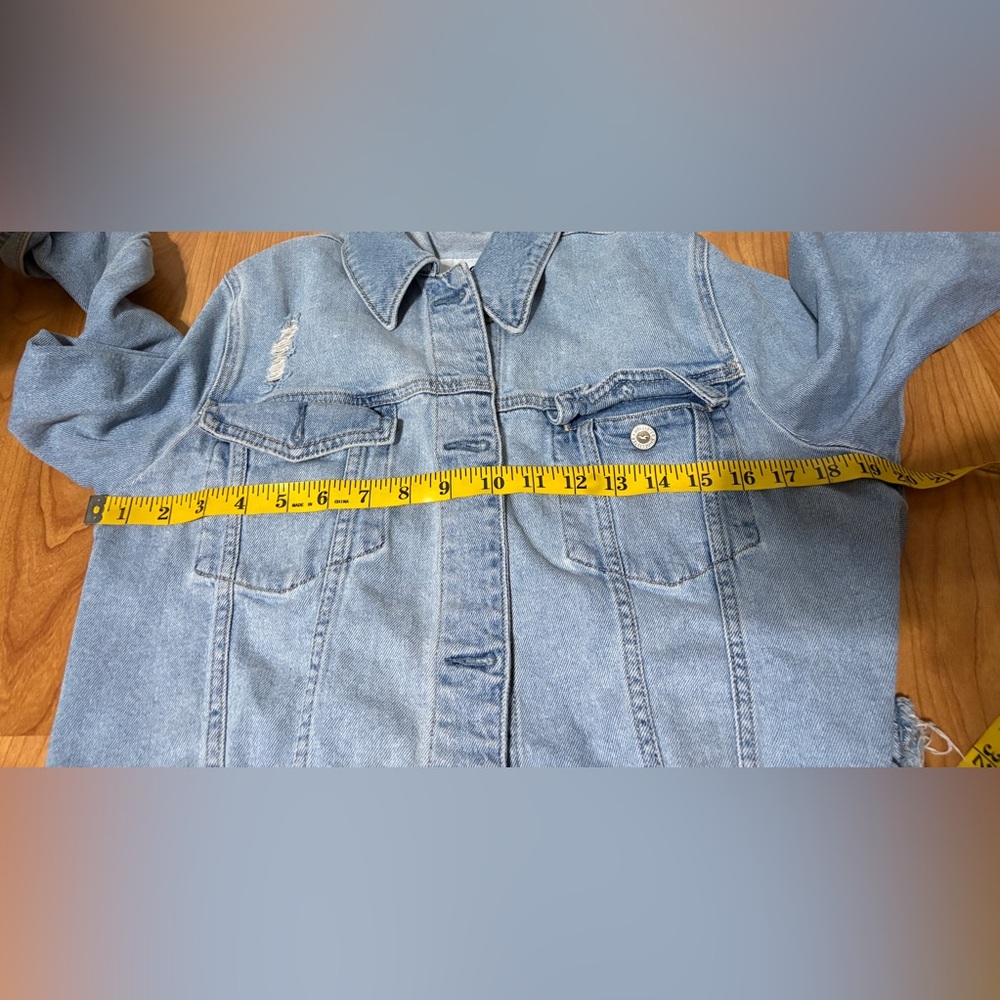 Hollister Light Wash Denim Frayed Distressed Button Biker Rock Grunge Jacket XL - Picture 7 of 9